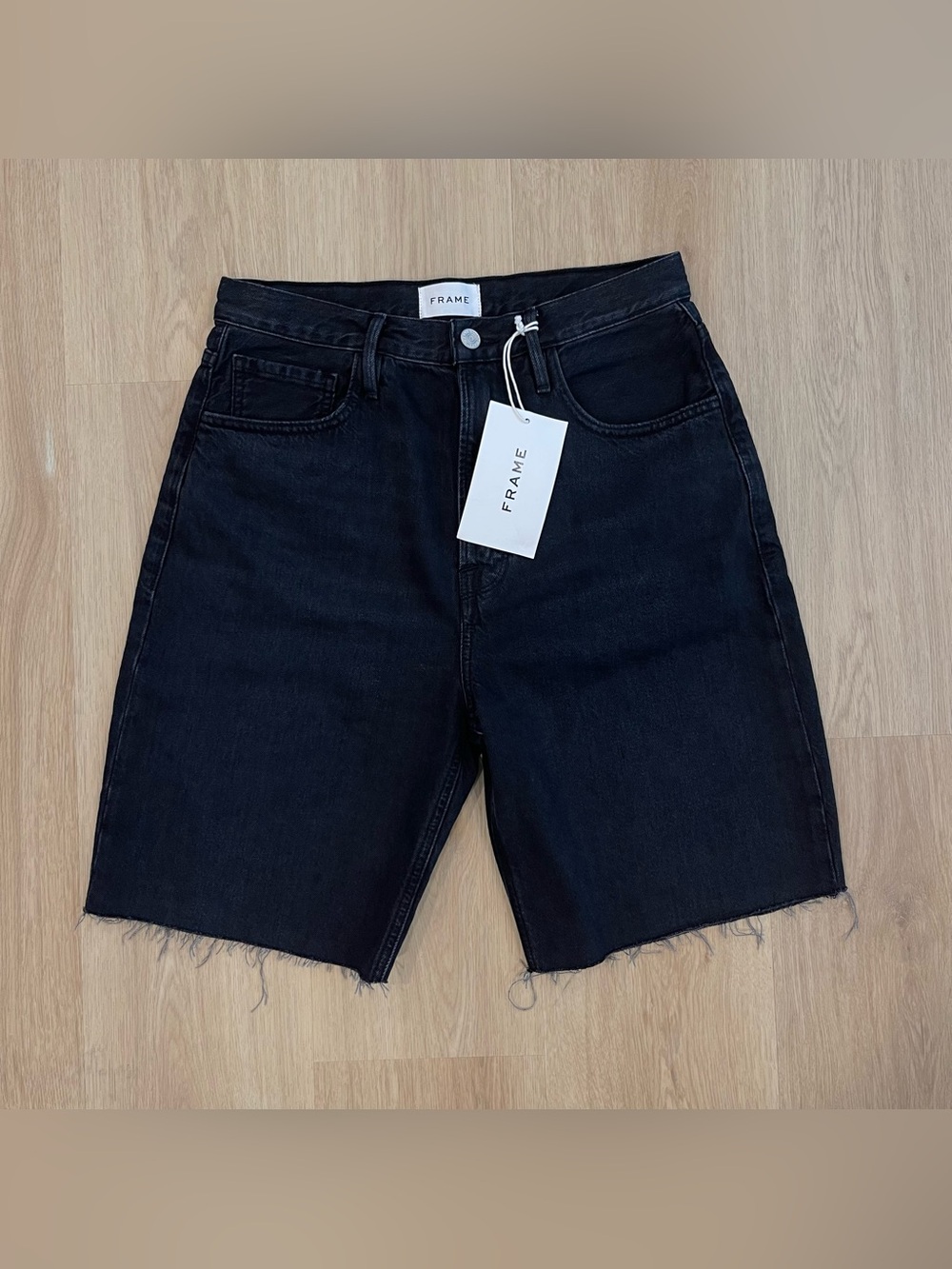 NWT FRAME High-Rise Black Denim Bermuda Shorts